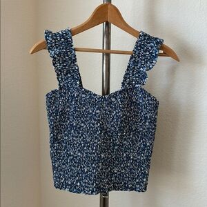 Paper Crane sz XS Blue Ditsy Floral Smocked Halter Top Cottagecore Prairiecore